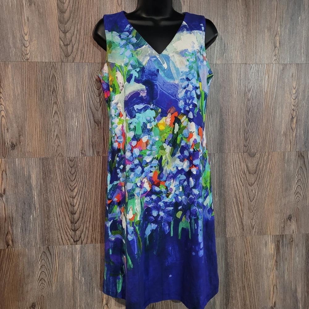 Claire Desjardins Sheath Dress Size S Colorful Abstract Artsy Sleeveless V-Neck